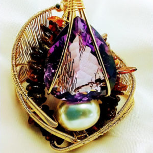 Brazilian Sun - Faceted Amethyst Pearl Amulet