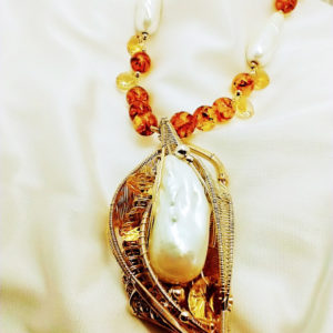 Divine Grace - Pearls and Amber Necklace